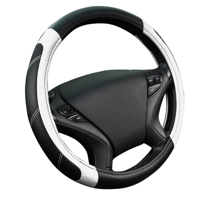 CAR PASS Line Rider Mikrofaser-Leder Sportlicher Lenkradbezug Universal Passend für 95% LKW, SUV, PKW, 36,8-38,1 cm Rutschfest Sicher Bequem Design (Schwarz-Grau)
