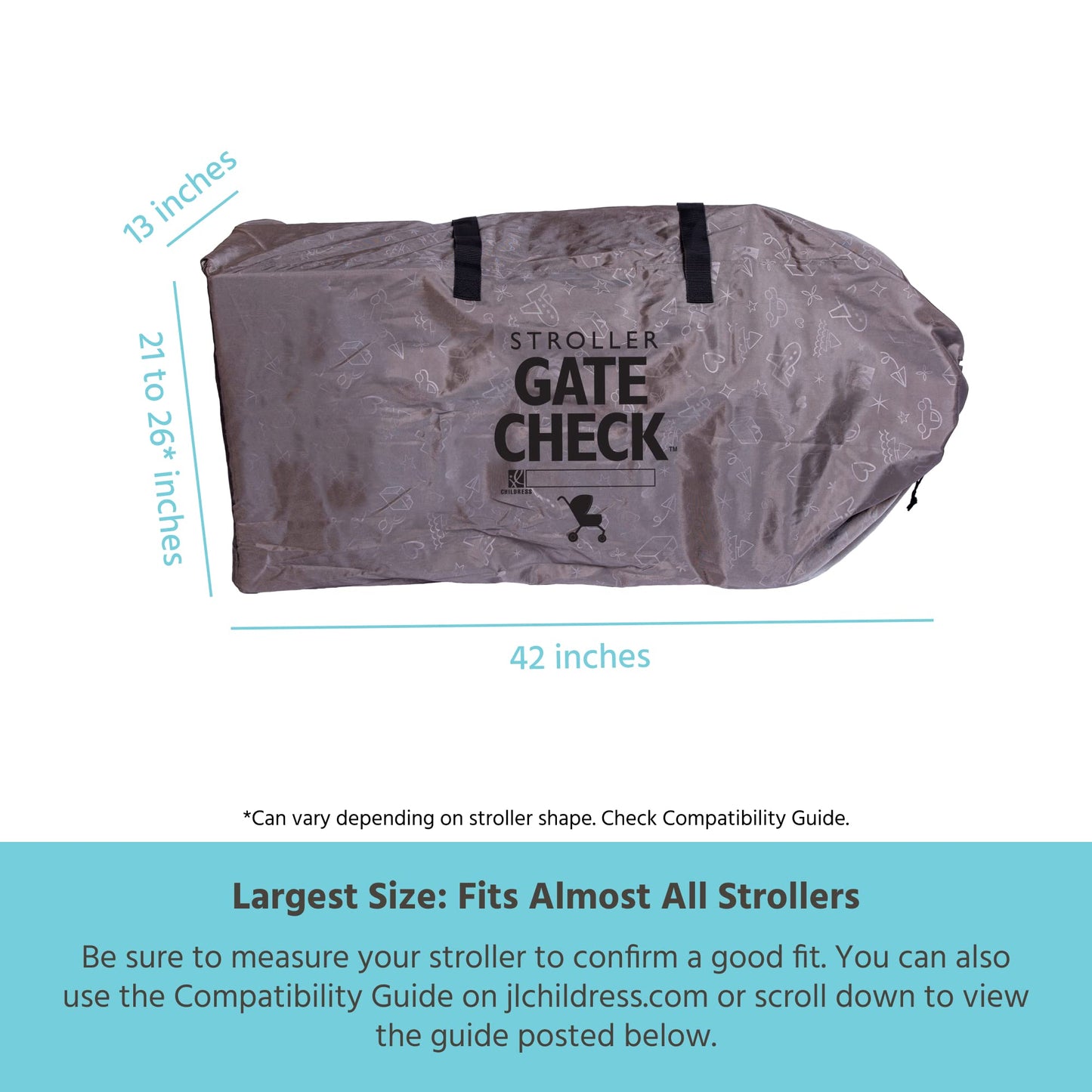 J.L. Childress Gate Check Bag for Single & Some Double Strollers - Travel Bag for Airplane, Fits Most Standard Baby Strollers, Airport Accessories Gate Check, Flying Essentials - Neon Blue