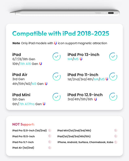 Metapen A8 iPad-Bleistift für Apple iPad 2018-2025, 4 Min. Schnellladung, magnetischer Stylus-Stift für iPad 11/10/9/8/7/6. Generation, iPad-Zubehör für Pro 12.9/11/13-Zoll M4, Air 3/4/5/M2/M3, Mini 5/6. Generation
