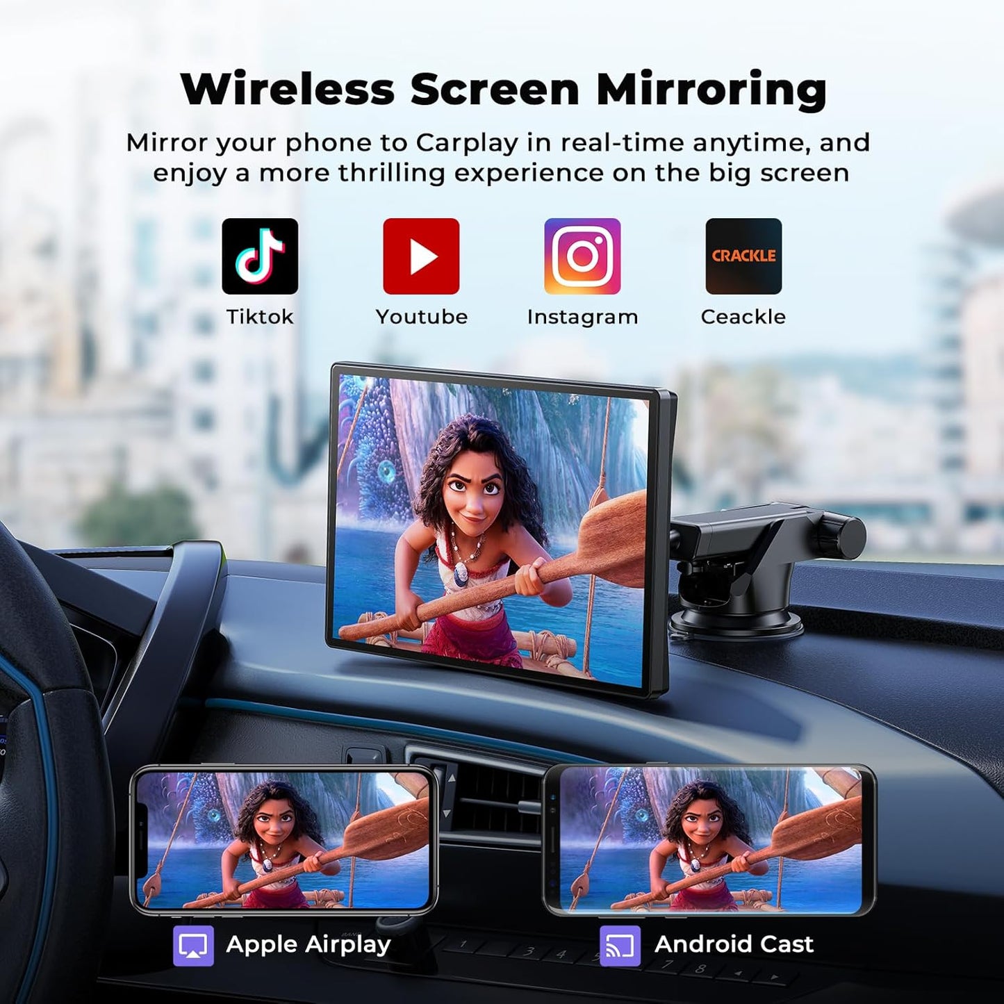 Volam 9'' Apple CarPlay Bildschirm für Auto, Kompatibel mit Apple CarPlay & Android Auto, Tragbarer CarPlay Bildschirm mit Rückfahrkamera, Mirror Link, Bluetooth, GPS Navigation, Sprachassistent