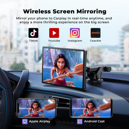 Volam 9'' Apple CarPlay Bildschirm für Auto, Kompatibel mit Apple CarPlay & Android Auto, Tragbarer CarPlay Bildschirm mit Rückfahrkamera, Mirror Link, Bluetooth, GPS Navigation, Sprachassistent