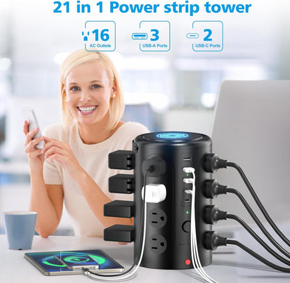 Tower Power Strip Surge Protector with 16 Outlets and 5 USB Ports