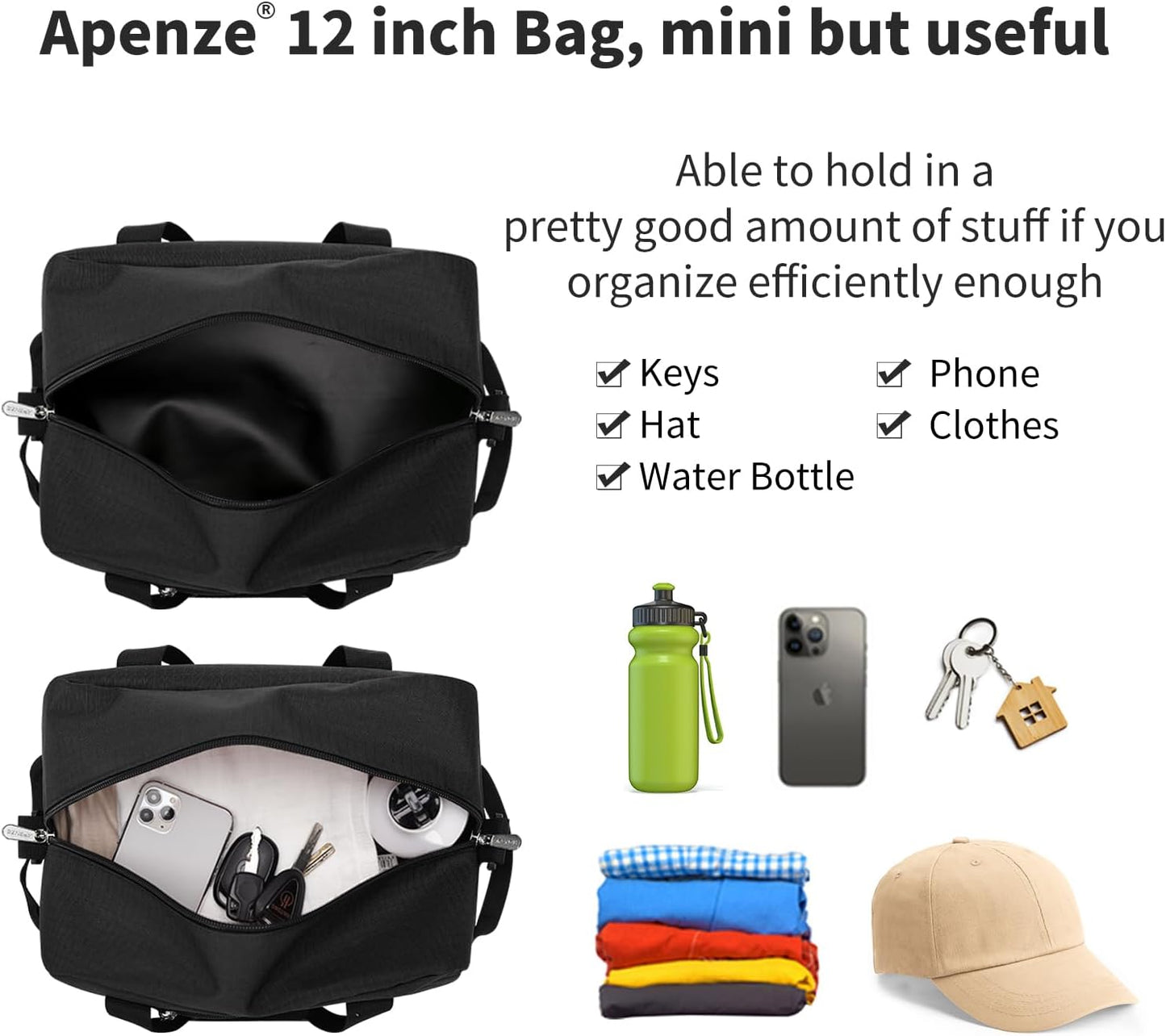 Kleine Sporttasche 18 Zoll Handgepäck Reisetasche für Wochenendtrips Sport-Schwarz