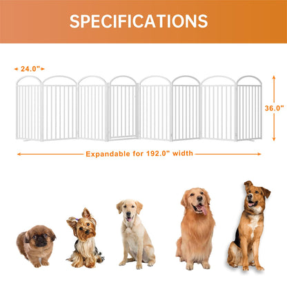 SNUOWU 4 Panels Full Matel Freestanding Dog Gates with Door, 96"Extra Wide 36"Tall Free Standing Dog Pet Gate for Indoor & Outdoor. Foldable Pet Fences for Doorways, House, Stairs, Porch, Deck, Yard