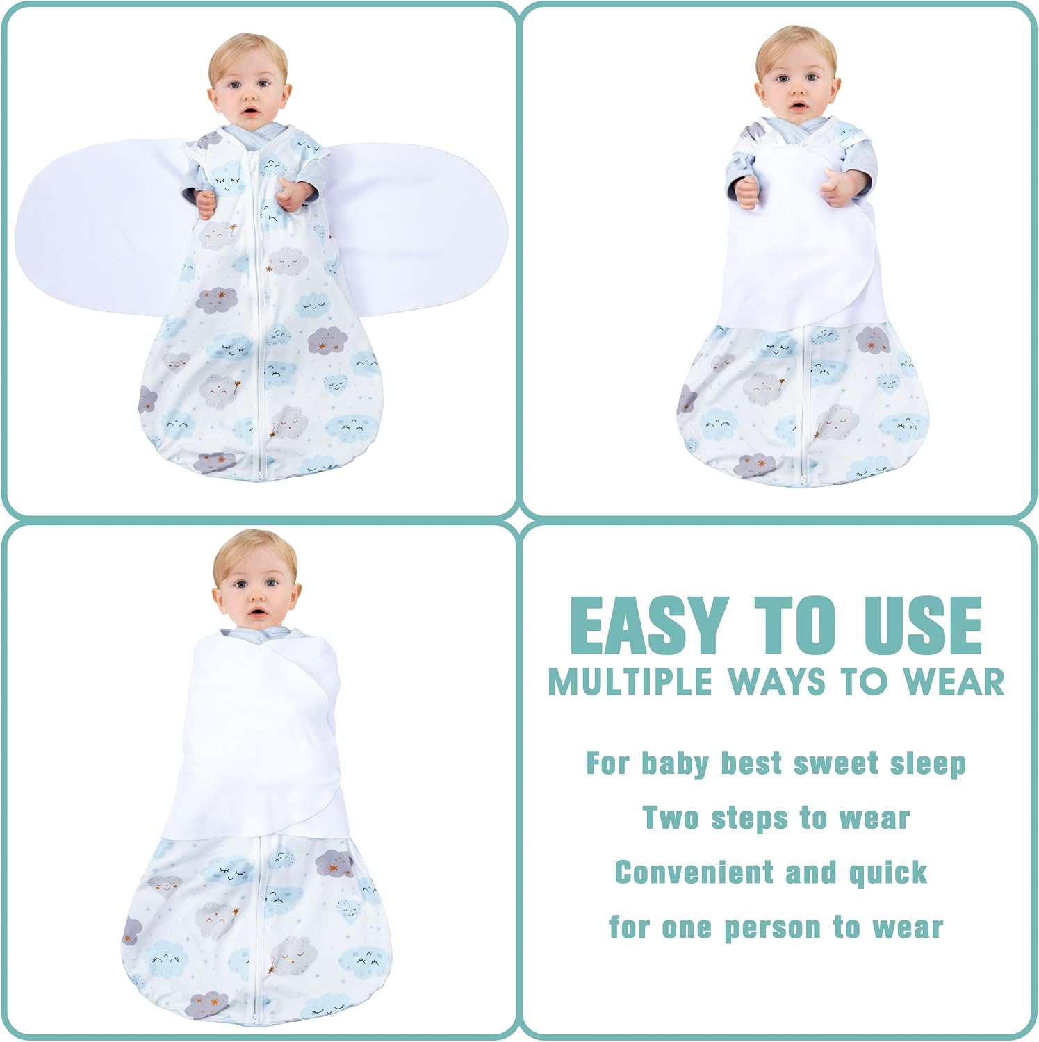BSTOPPT Newborn Sleep Sack Baby Swaddle,3-6 Months,3-Way Adjustable Wearable Blanket,100% Rayon Cotton Swaddling sleeping bag，TOG 0.5（Clouds&Starry Sky）