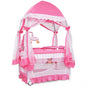 BABY JOY 4 in 1 Pack and Play with Canopy, Portable Baby Playard with Bassinet, Double-Layer Baby Crib, Wheels & Brake, Foldable Baby Girl Pink Bassinet from Newborn to Toddler