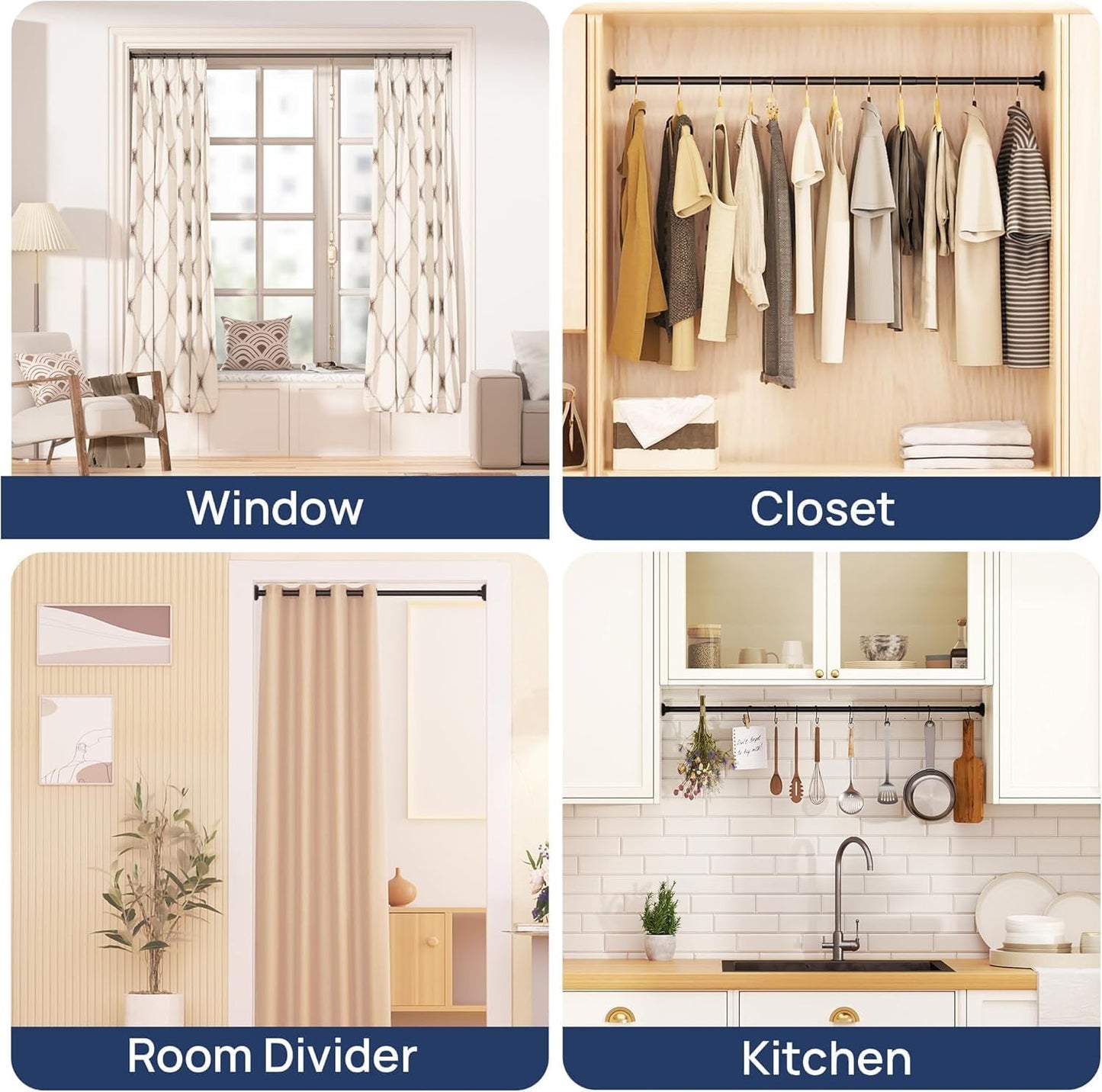 Duschvorhangstange Matt Schwarz Klemmstange 76 bis 193 cm Rostfrei Rutschfeste Federklemmstange Duschstange Ohne Bohren Edelstahl Duschstange Verwendung für Badezimmer, Schrank, Fenster, Raumteiler