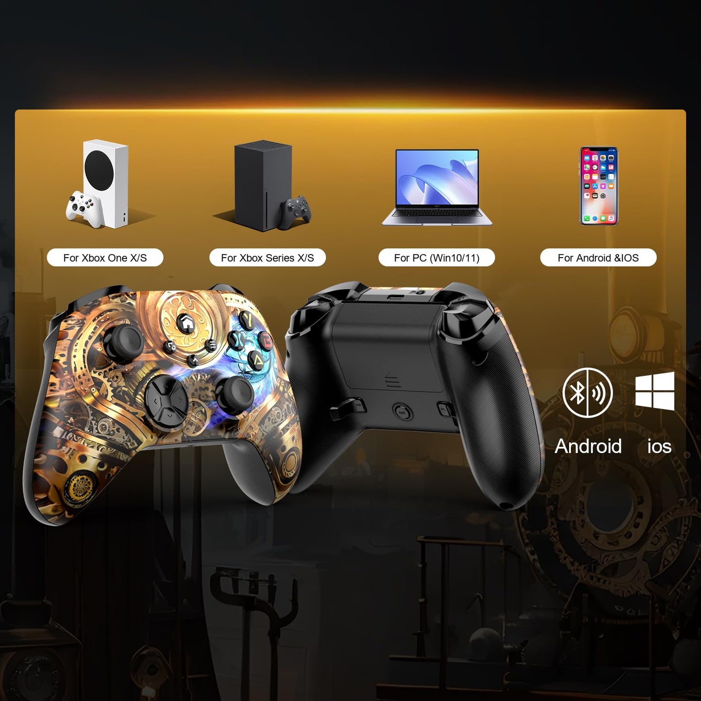 Dinosoo Wireless Controller for Xbox Series X|S, Xbox One & PC, Bluetooth, 4 Vibration Motors, Turbo, Macro, 3.5mm Headphone Jack Steampunk - Upgrading with a PC Before Connecting to X-Box
