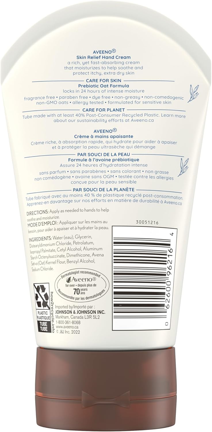 Aveeno Intense Relief Handcreme, sehr trockene Haut, Feuchtigkeitspflege, parabenfrei, empfindliche Haut, nicht fettend, 97 ml