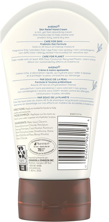 Aveeno Intense Relief Handcreme, sehr trockene Haut, Feuchtigkeitspflege, parabenfrei, empfindliche Haut, nicht fettend, 97 ml
