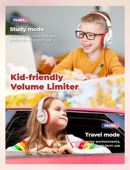 iClever Kinderkopfhörer für Schule und Reisen, sichere Lautstärkebegrenzung, HD-Mikrofon, Stereo-Sound Over-Ear-Kopfhörer für Mädchen und Jungen, FunShare Faltbar, 3,5 mm kabelgebunden für iPad Computer, HS19