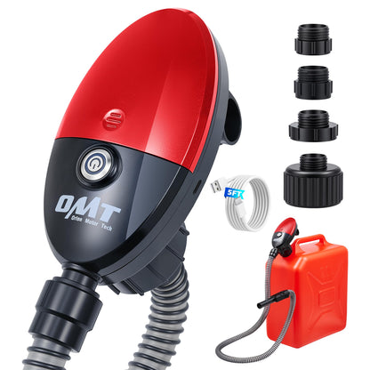 Orion Motor Tech Electric Fuel Transfer Pump with Auto-Shutoff, 3.2GPM Gas Can Pump, 51" Hose, USB-C & AA Battery (NO BATTERIES INCLUDED) Powered, 4 Adapters for Gasoline, Diesel, Kerosene, Blue