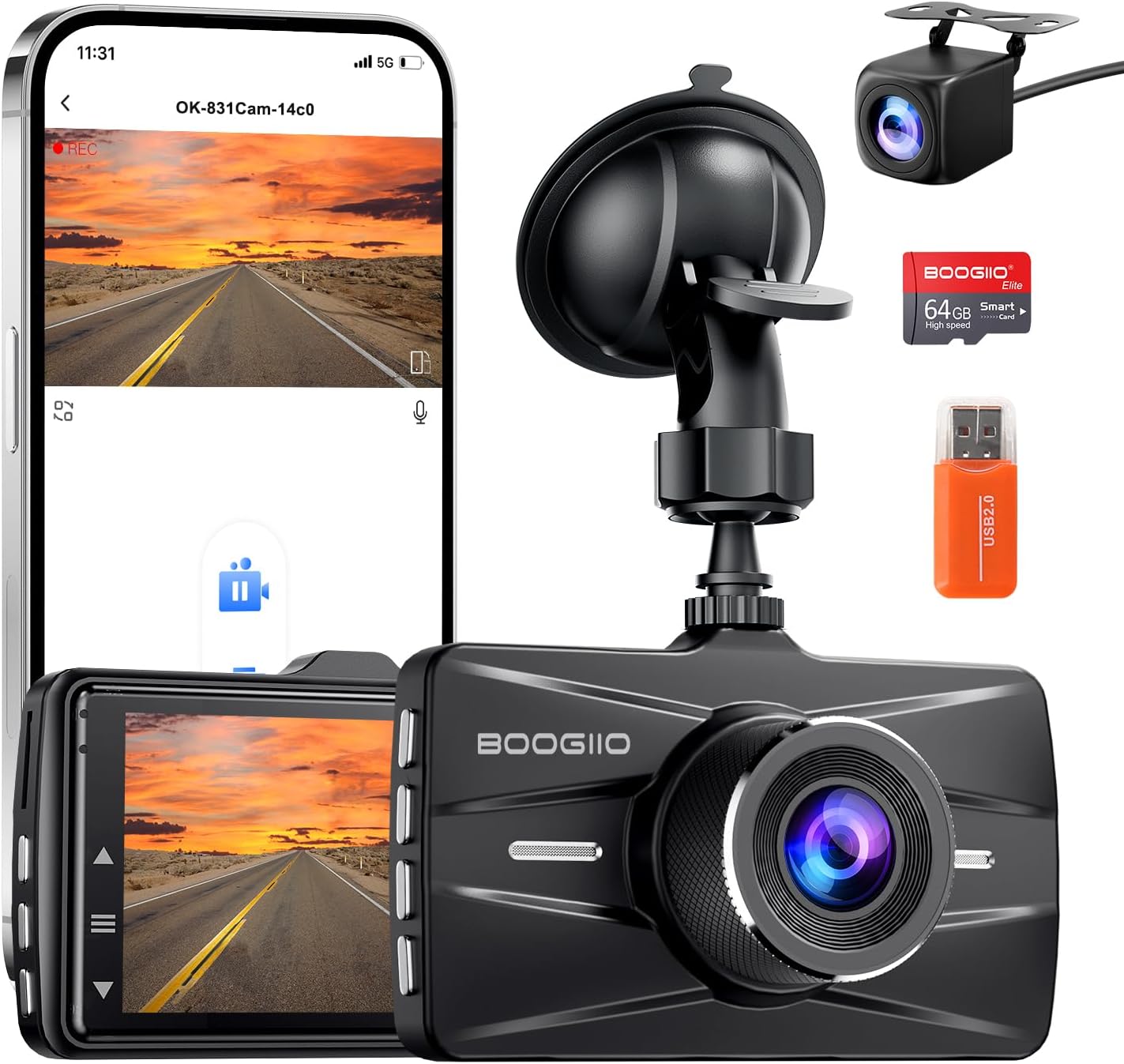 Black / Black - 4k Dual Dash Cam With 64g Card