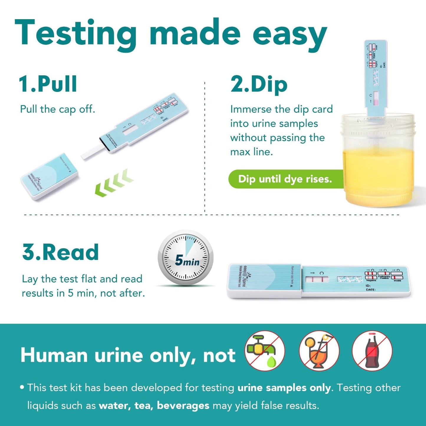 Easy@Home Marihuana Urin-Drogentest-Kit [15er-Pack] - THC-Tests für den Heimgebrauch - Testkits zum Nachweis von Marihuana mit 50 ng/ml Cutoff-Grenzwert #EDTH-114