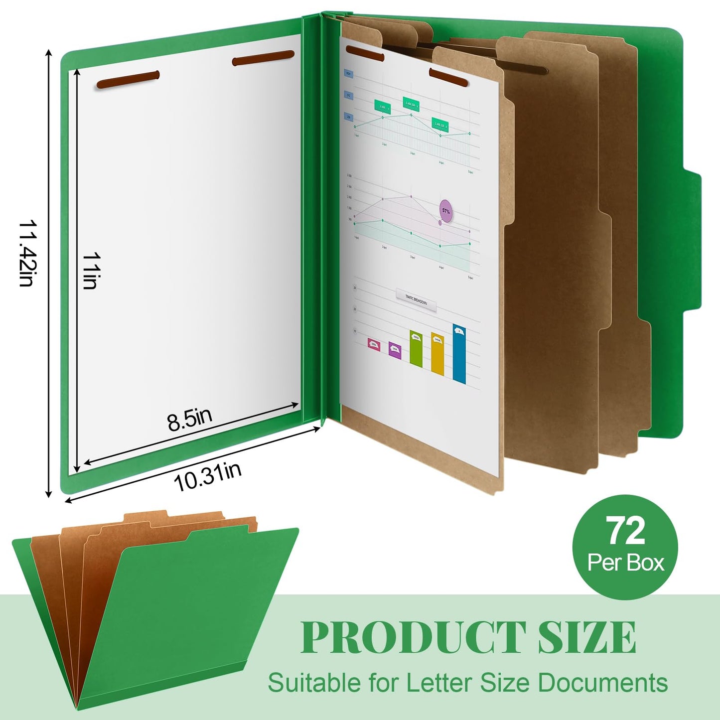 Skyygemm 60 Pcs Classification Folders Letter Size, 3 Divider Pressboard File Folder with Fasteners, Expanding File Organizer Bulk for Documents, Projects, Reports, School Teacher, Office (Orange)