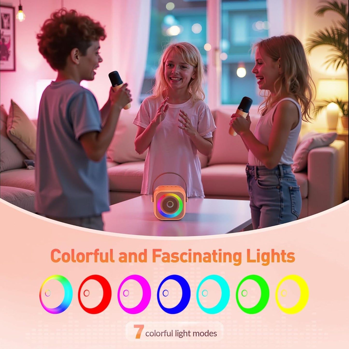 Mini Karaoke Machine for Kids Adults, Portable Bluetooth Speaker with 2 Wireless Microphone, Birthday Gifts for Girls Boys Ages 4, 5, 6, 7, 8, 9, 10, 12+ Years Old (Pinkcolor)