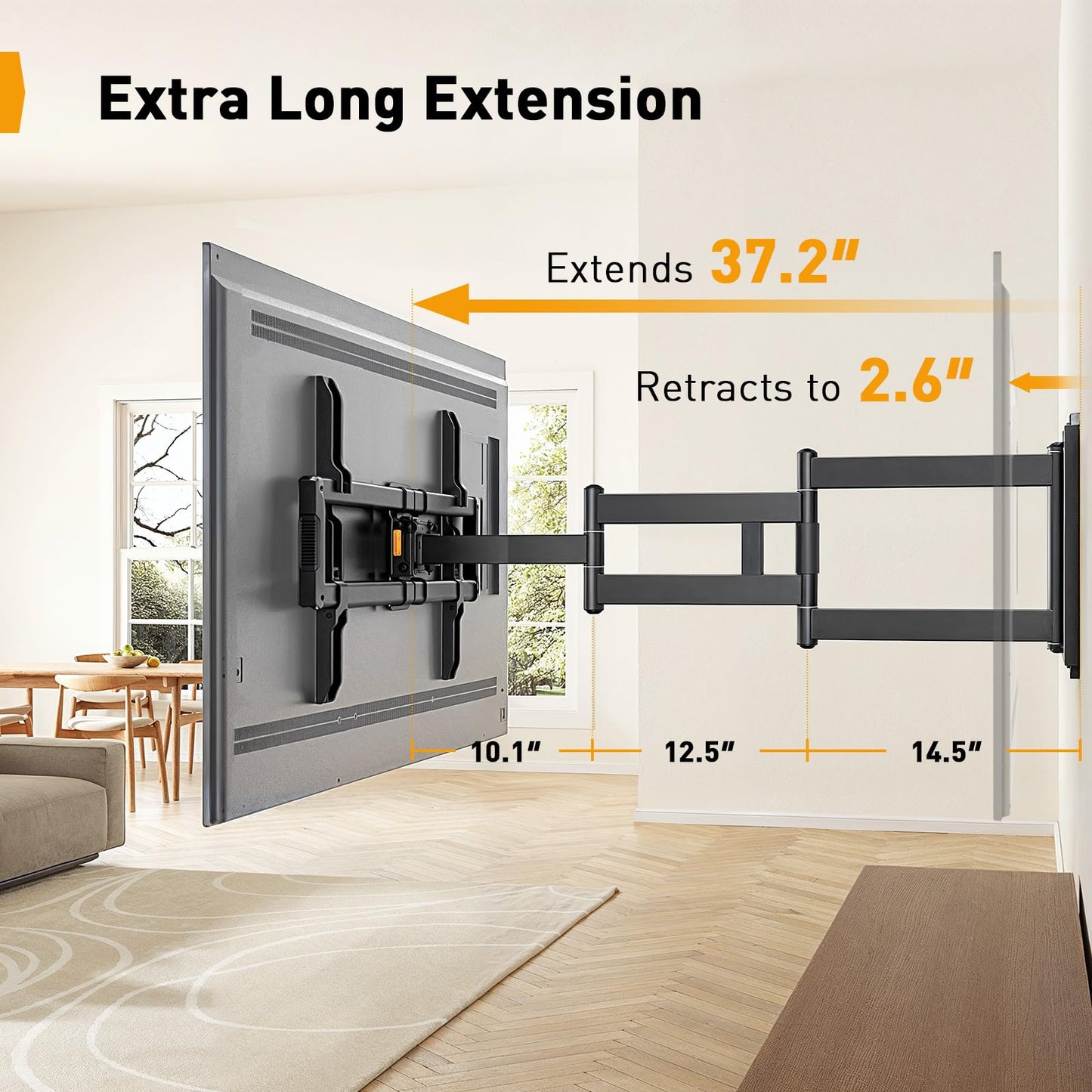 Perlegear Corner TV Wall Mount Long Arm TV Mount Bracket for 37-75 Inch TVs-Full Motion Wall Mount with 32.37” Extension & Swivel Articulating Arm & Tilt, MAX VESA 600x400mm, Holds up to 100 lbs