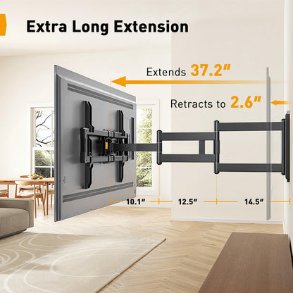 Perlegear Corner TV Wall Mount Long Arm TV Mount Bracket for 37-75 Inch TVs-Full Motion Wall Mount with 32.37” Extension & Swivel Articulating Arm & Tilt, MAX VESA 600x400mm, Holds up to 100 lbs