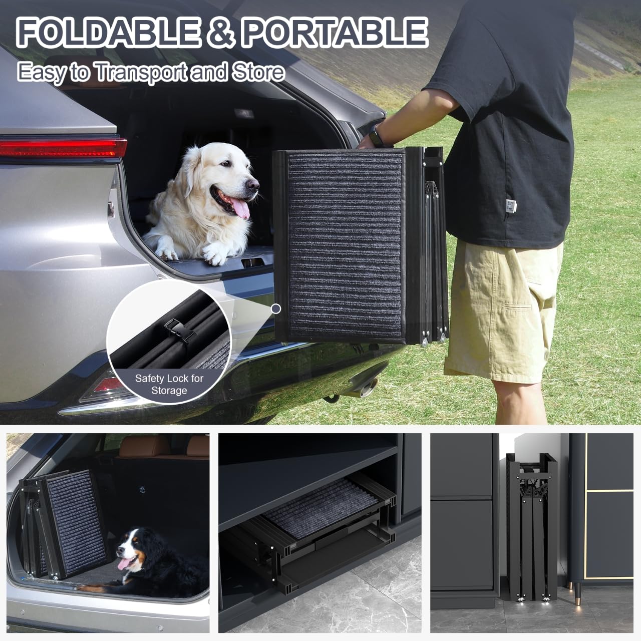 Dog Ramp for Car 63" Long & 17" Wide Portable Dog Ramps for Large Dogs with Non-Slip Rug Surface Dog Car Ramp for SUV Car & Truck, Folding Dog Ramp Up to 250LBS