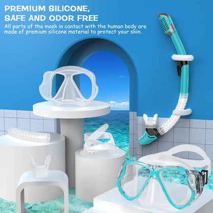 Greatever Dry Snorkel Set,Panoramic Wide View Anti-Fog Scuba Diving Mask,Professional Snorkeling Gear for Adults Kids