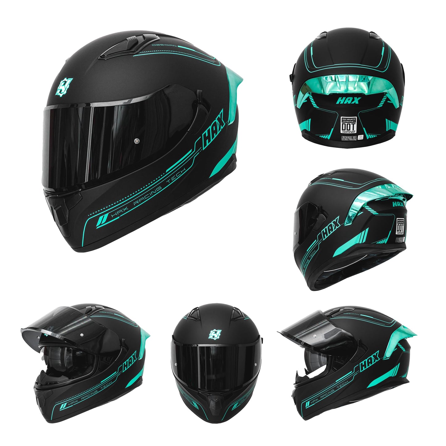 HAX Obsidian Full Face Dual Visor Adult Motorcycle Helmet for Motorbike Street Bike with Pinlock Ready DOT Approved Matte Black Gold L