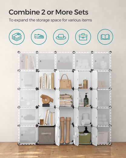 SONGMICS Cube Storage Organizer, Set of 16 Plastic Cubes, Closet Organizers and Storage, Room Organization, Bedroom Living Room, 12.2 x 48.4 x 48.4 Inches, Rustic Brown ULPC442A01