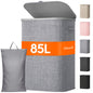Lifewit 105L Large Laundry Basket with Lid, Laundry Hamper with Plastic Handles and Removable Bag, Foldable Tall Dirty Clothes Hampers for Laundry for Laundry Room, Bedroom, Bathroom, Dorm, Beige