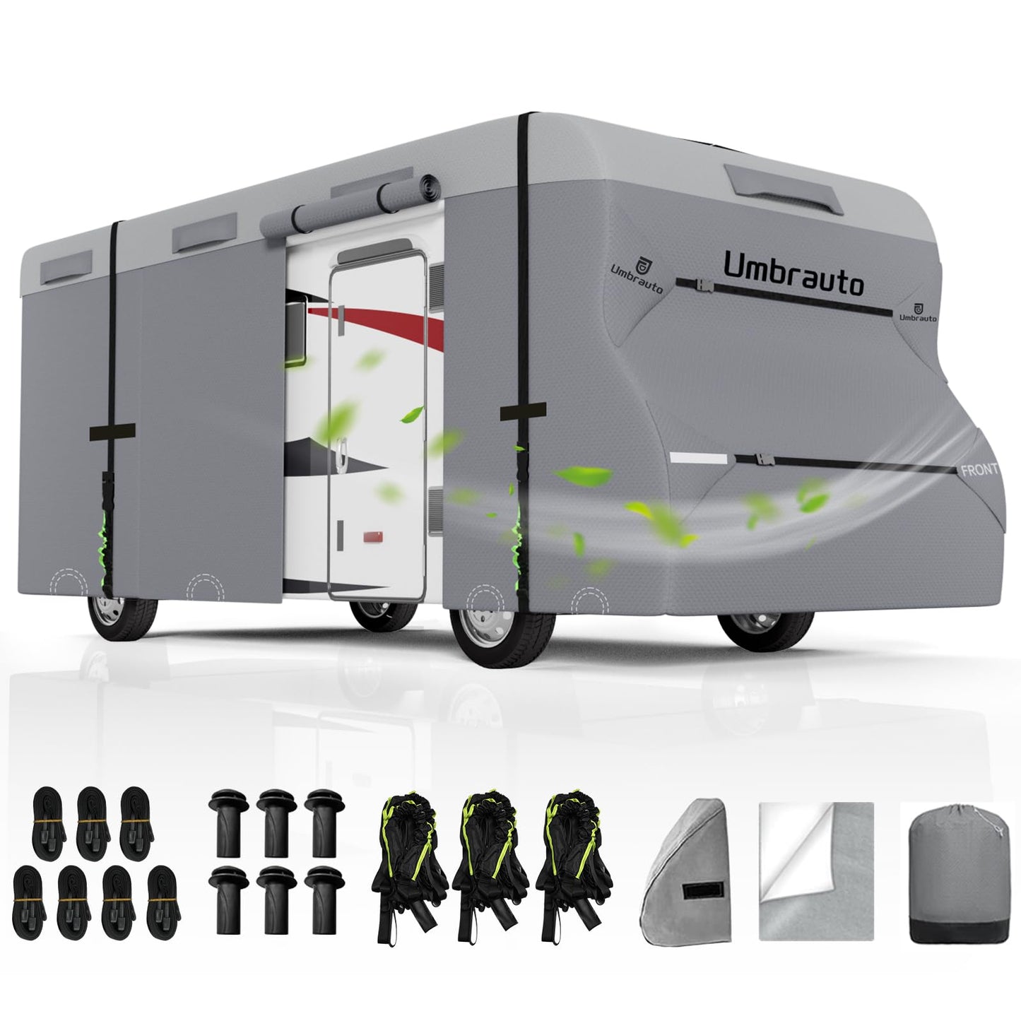 Umbrauto Class C RV Cover Fits 29-32’, Class C Motorhome Camper Cover, Heavy Duty 7 Layers Top Windproof Breathable RV Cover with 3Pcs Extra Straps, Adhesive Repair Patches, 6 Gutter Covers