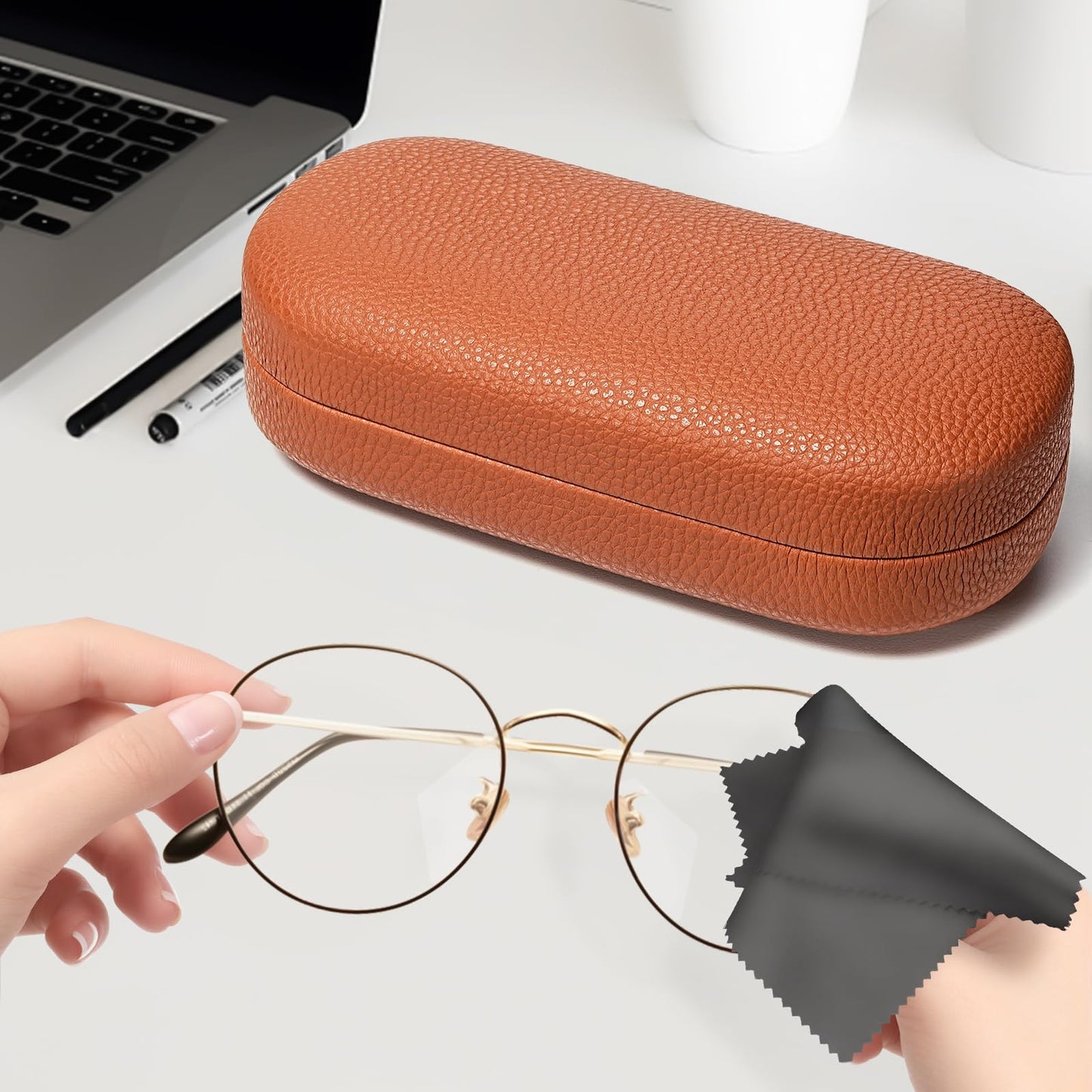 molshine Hartschalen-Leder-Sonnenbrillenetui, klassisches großes Brillenetui für Damen und Herren, Sonnenbrille (Schwarz)