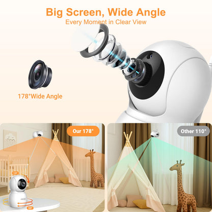 VTimes Baby Monitor with Camera and Audio, 6'' IPS Screen with 30-Hour Battery, Baby Monitor No WiFi Night Vision, ECO, 2-Way Audio, Pan-Tilt-Zoom, Baby Camera Monitor with 1000ft Range, Ideal Gift