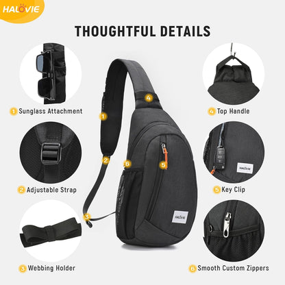 HALOVIE Anti-Diebstahl Sling Bag RFID-Reise-Sling-Rucksack Leichtgewicht Wander-Umhängetasche Brusttasche zum Spazierengehen Arbeiten