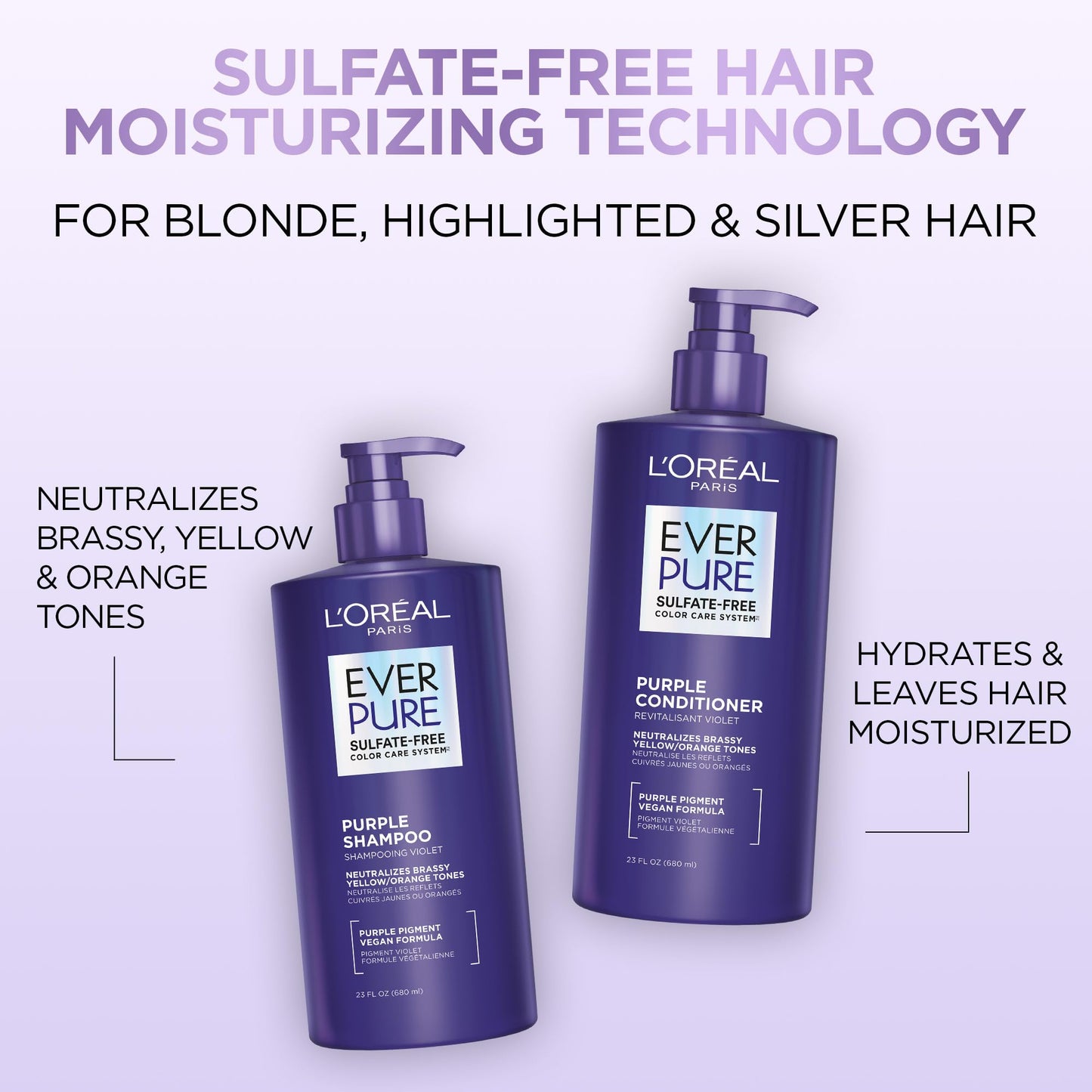 EverPure Sulfate-Free Lila Shampoo zur Nuancierung von blondem, gebleichtem, braun gefärbtem, silbernem und grauem Haar, mit violetten Pigmenten, 200 ml