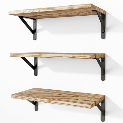 Fixwal Floating Shelves for Wall, Wood Wall Mounted Shelves for Bedroom, Bathroom, Living Room, Kitchen Storage and Decor(Brown, Set of 4, 16.5 Inch)