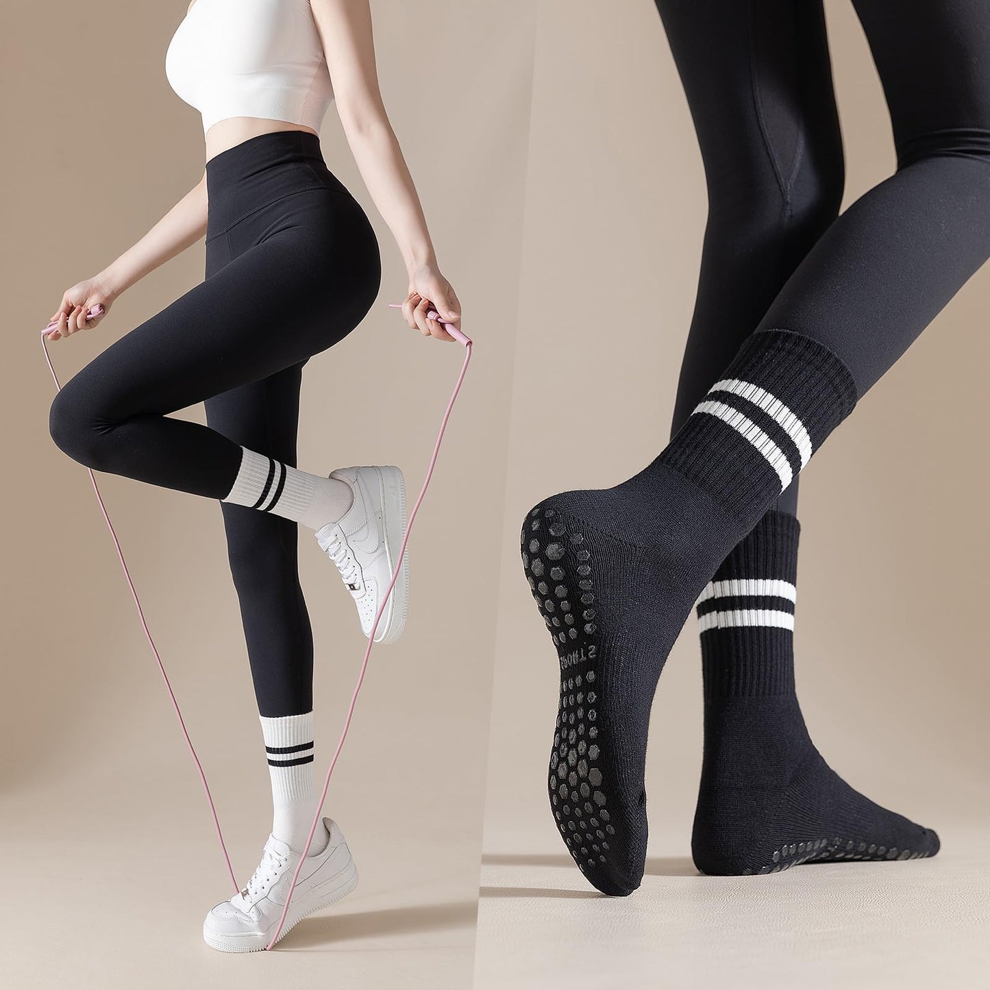 BONANGEL Pilates Socken mit Noppen für Damen, 3 Paar rutschfeste Yoga Ballett Barre Krankenhaus Sport Socken für Damen