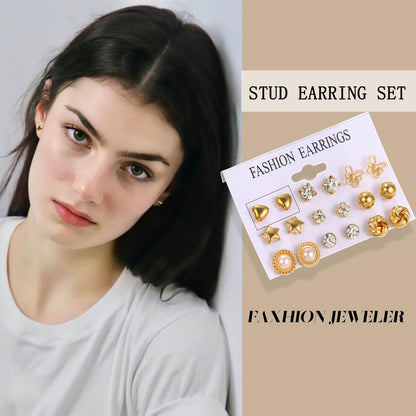 42 Paar goldene Creolen für Damen, Modisches klobiges Perlenohrring-Multipack, gedrehter Statement-Ohrring-Pack, hypoallergene kleine große Creolen für Geburtstagsfeiern (Gold-42 Paare)