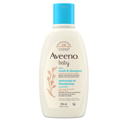 Aveeno Baby Wash and Shampoo - Gentle 2-in-1 Body Wash with Natural Oat Extract for Sensitive Skin - Tear-Free, Hypoallergenic Cleanser, Free from Parabens, Sulfates & Dyes - 975ml