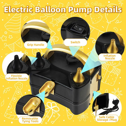 Bomba de globos eléctrica Bezente, inflador de globos portátil, bomba de aire eléctrica para globos, bomba de globos eléctrica de doble boquilla para decoraciones de fiestas de cumpleaños, bodas y graduaciones