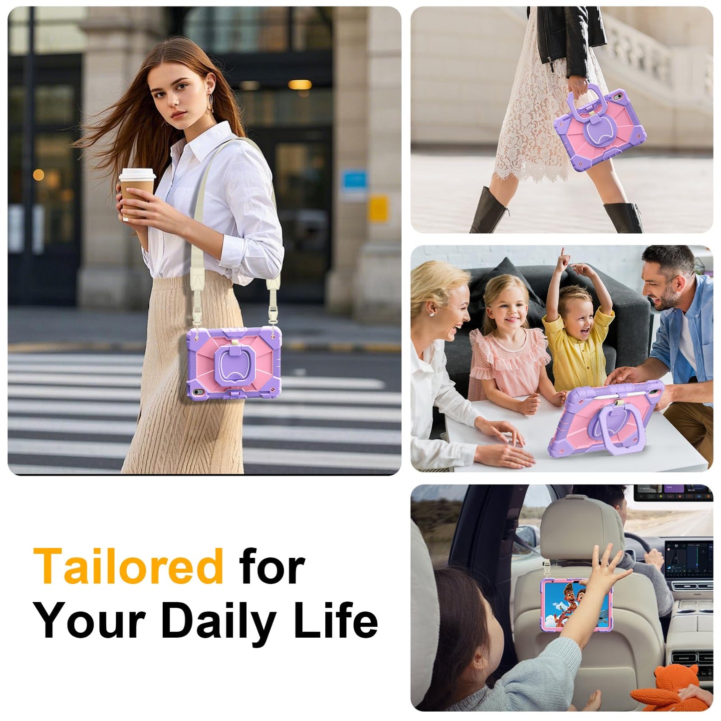 Case for iPad A16 11th Generation 11 Inch 2025, Auorld for iPad 10th Generation 10.9 inch 2022 case with Screen Protector, 360 Degree Rotating Stand Shoulder Strap Pencil Holder, Navy Pink