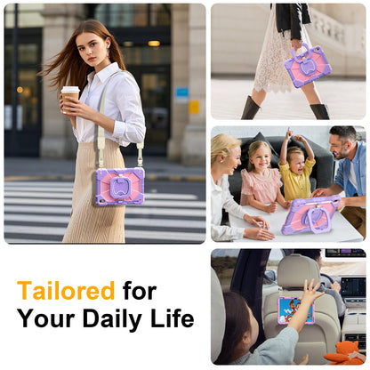 Case for iPad A16 11th Generation 11 Inch 2025, Auorld for iPad 10th Generation 10.9 inch 2022 case with Screen Protector, 360 Degree Rotating Stand Shoulder Strap Pencil Holder, Navy Pink