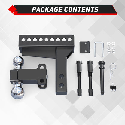 TYT Adjustable Truck Trailer Hitch for 2 inch Receiver, 6" Drop/Rise Tow Hitch with Dual Balls (2" & 2-5/16"), Compatible with Heavy-Duty Trailer Systems up to 20,000 lbs, Includes Hitch Tightener