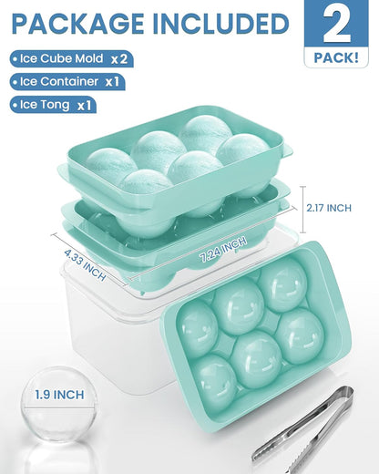 Large Ice Cube Tray for Freezer - 2 Pack Stackable Round Ice Cube Molds Set