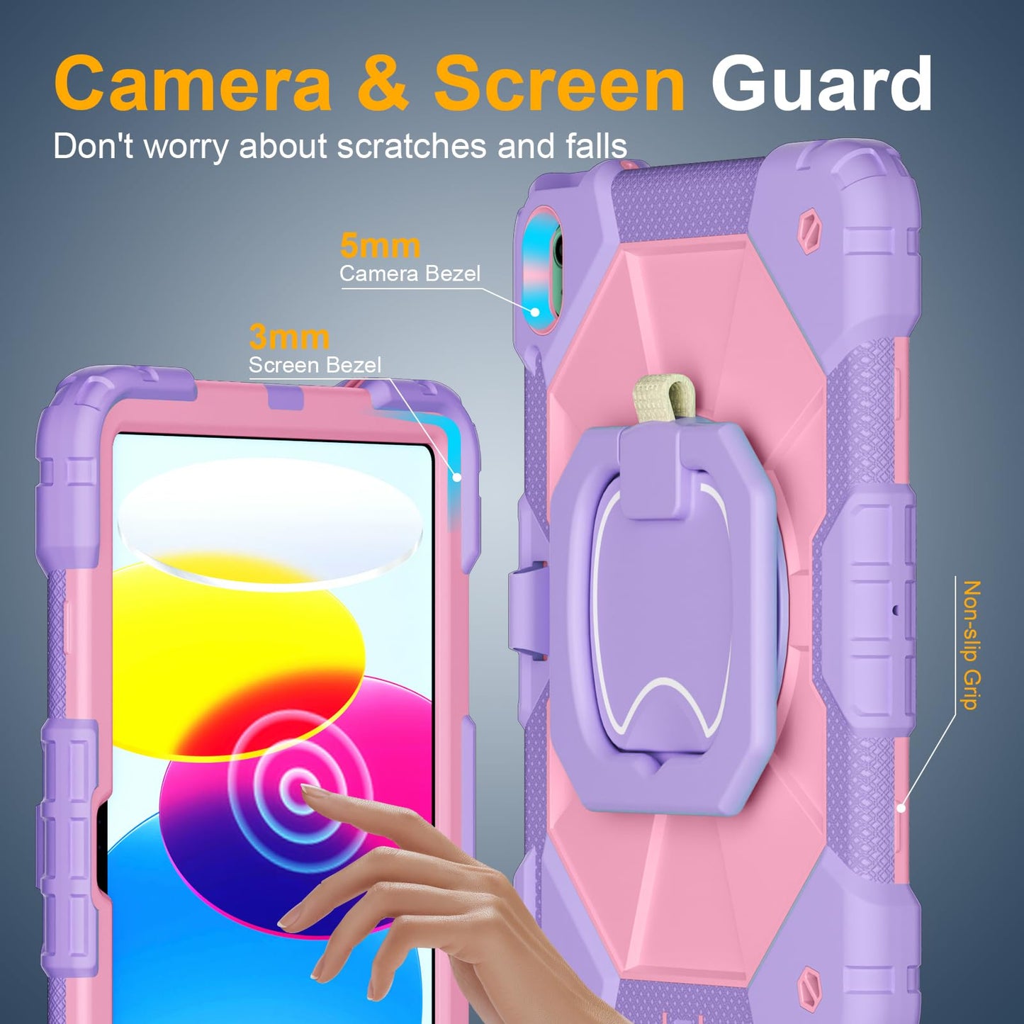 Case for iPad A16 11th Generation 11 Inch 2025, Auorld for iPad 10th Generation 10.9 inch 2022 case with Screen Protector, 360 Degree Rotating Stand Shoulder Strap Pencil Holder, Navy Pink