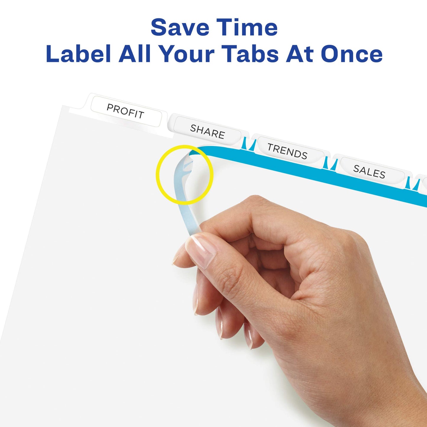 Avery 5 Tab Dividers for 3 Ring Binder, Easy Print & Apply Clear Label Strip, Index Maker Customizable White Tabs, 50 Sets (11556)