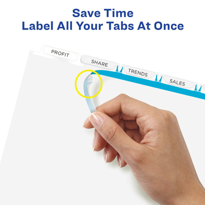 Avery 5 Tab Dividers for 3 Ring Binder, Easy Print & Apply Clear Label Strip, Index Maker Customizable White Tabs, 50 Sets (11556)