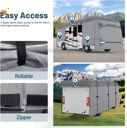 Umbrauto Class C RV Cover Fits 29-32’, Class C Motorhome Camper Cover, Heavy Duty 7 Layers Top Windproof Breathable RV Cover with 3Pcs Extra Straps, Adhesive Repair Patches, 6 Gutter Covers