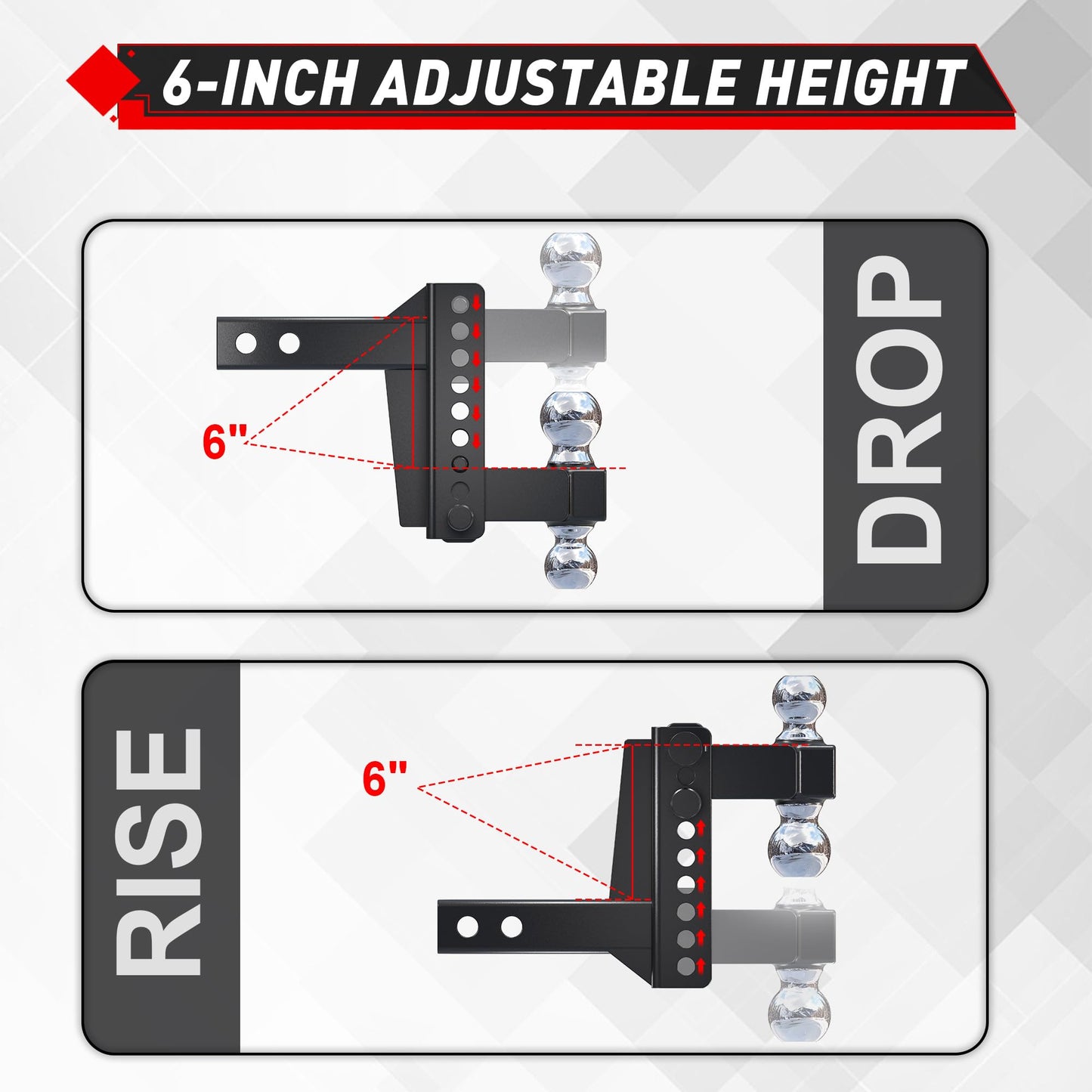 TYT Adjustable Truck Trailer Hitch for 2 inch Receiver, 6" Drop/Rise Tow Hitch with Dual Balls (2" & 2-5/16"), Compatible with Heavy-Duty Trailer Systems up to 20,000 lbs, Includes Hitch Tightener