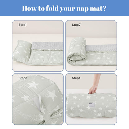 PHF Toddler Nap Mat with Removable Pillow and Minky Blanket, Rollup Design Kids Sleeping Mat, Slumber Bags for Boys, 55"x23" Toddler Sleeping Bag for Daycare Preschool Travel Camping, Space