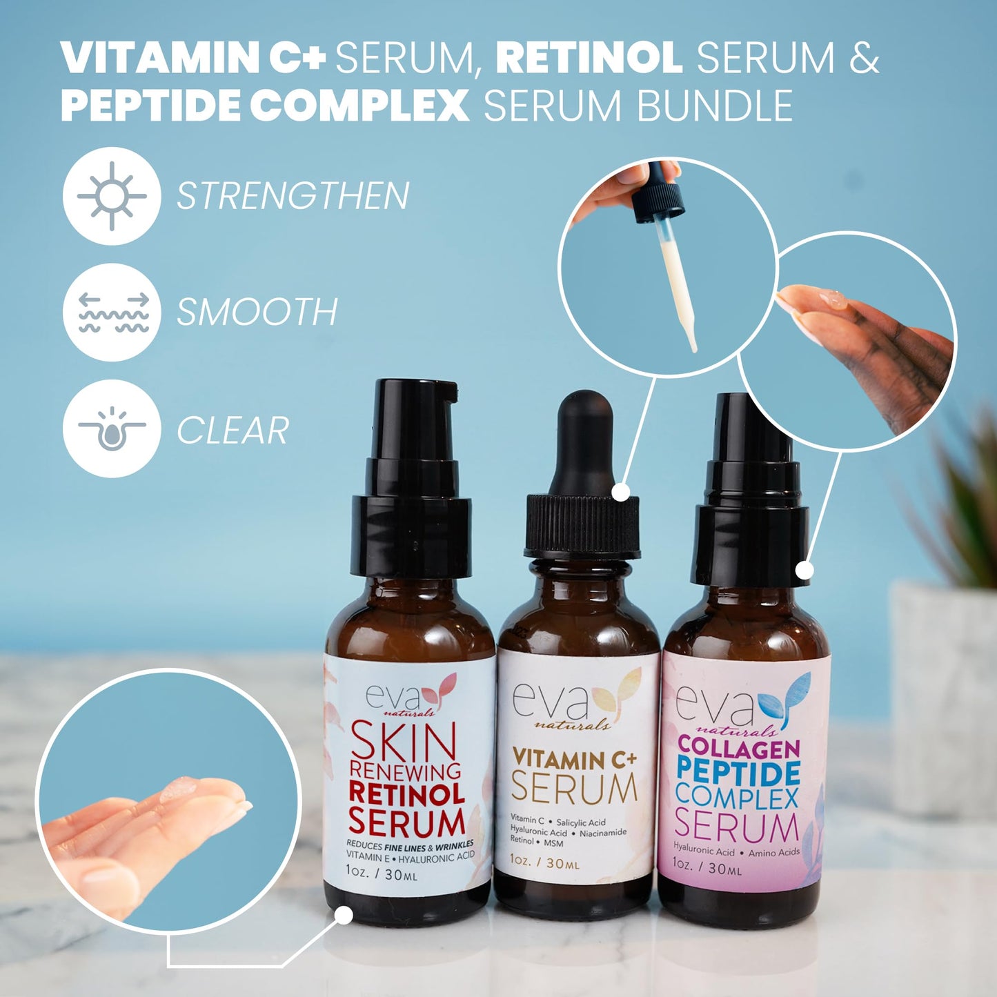 Eva Naturals Vitamin C Serum für das Gesicht – Anti-Aging Dark Spot Remover mit Retinol, Hyaluronsäure, Niacinamid & Salicylsäure – Gesichtsserum für Frauen für klare, glatte, strahlende Haut