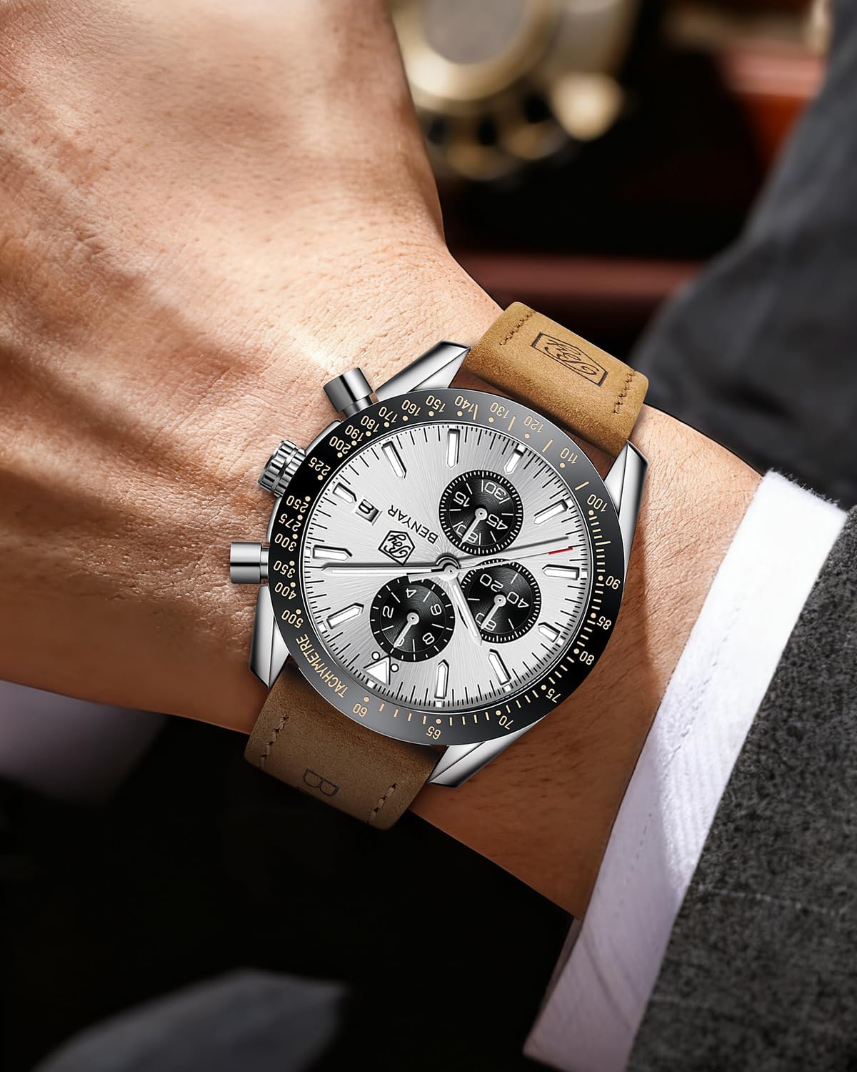 BY BENYAR Uhren für Herren Analog Quarz Chronograph 30M Wasserdicht Leuchtend Großes Zifferblatt Herren Armbanduhren Business Arbeit Sport Freizeit Mode Designer Uhr Elegantes Geschenk für Herren