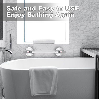 15-Inch Shower Handle - Upgraded Grab Bar with Strong Suction Cups for Bathtub & Shower Safety, Ideal for Seniors, Elderly, Disabled -Silver